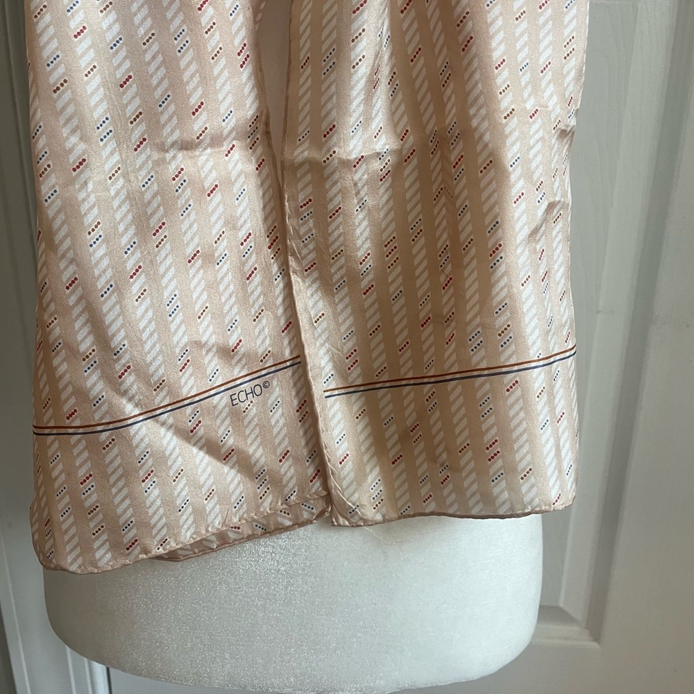 Vintage Echo Beige Patterned Scarf Rectangle Stri… - image 5